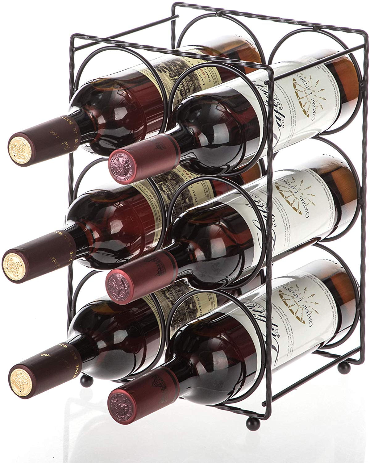 Home Zone Kitchen Tabletop Wine Storage Rack, Holds up to 6 Bottles