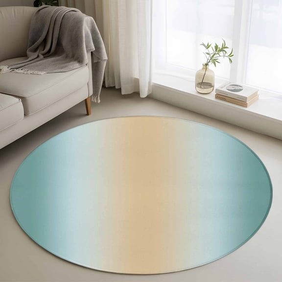 Round Rug 4Ft Washable Non-Slip, Teal Ombre Circle Area Rugs for Living Room Bedroom, Modern Yellow Gradient Farmhouse Art Indoor Floor Mats Carpet Runner for Home Decor Aesthetic