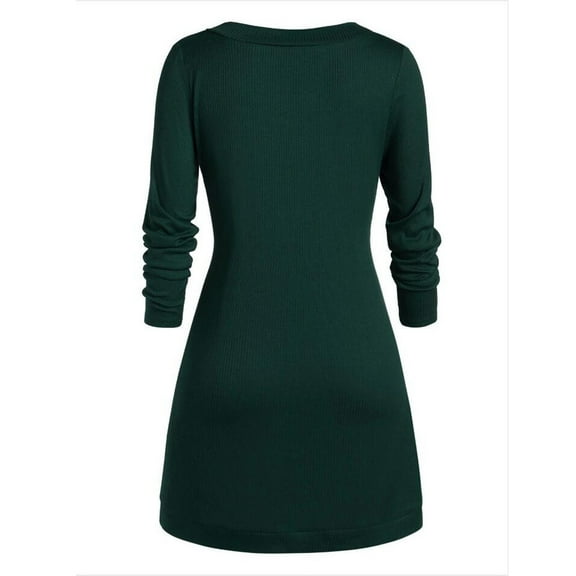 LYXSSBYX Plus Size Dresses for Women on 5 x Plus Size Women O-Neck Long Sleeve Solid Botton Pachwork Asymmetric Tops Sweater