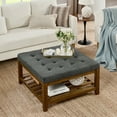 thumbnail image 2 of LUCKHAO  Large Square Upholstered Tufted Linen Ottoman Coffee Table, Large Footrest Ottoman with Solid Wood Shelf ,  2-Tier Ottoman Upholstered Coffee Table, 2 of 9