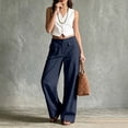 thumbnail image 3 of Women's Patch Pocket Wide Leg Pants, Button Zip Waist, Front Patch Pockets, Relaxed Fit, 3 of 7