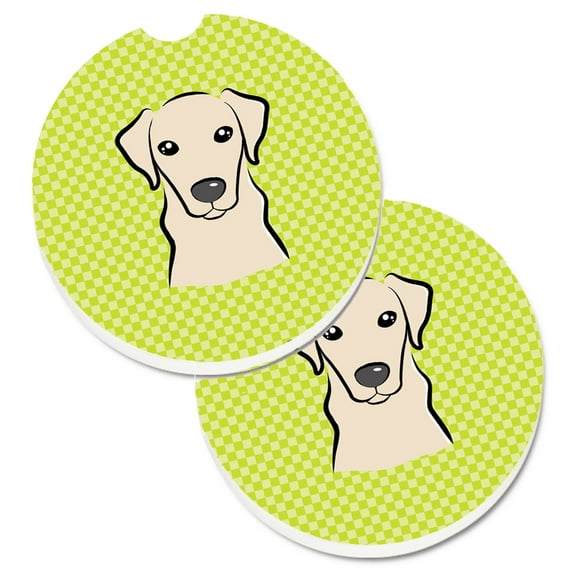 Carolines Treasures BB1284CARC Checkerboard Lime Green Yellow Labrador Set of 2 Cup Holder Car Coasters  Large