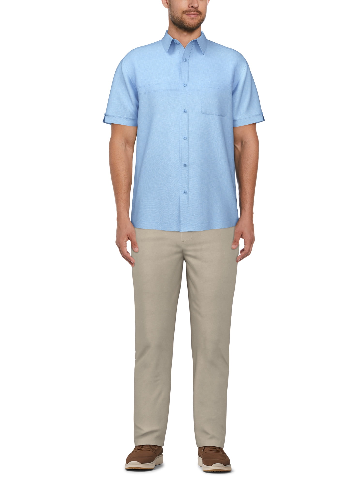 Cafe Luna Men’s and Big Men’s Crosshatch Print Short Sleeve Shirt, Sizes S-5XL