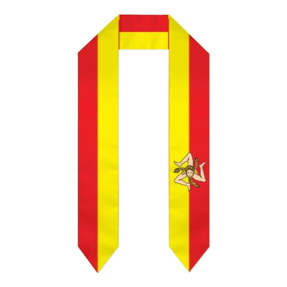 Graduation Sash Sicily Island Flag scarf Shawl Stole Sapphire Blue with Star Stripe Bachelor Gown Accessory Ribbon 180*14cm