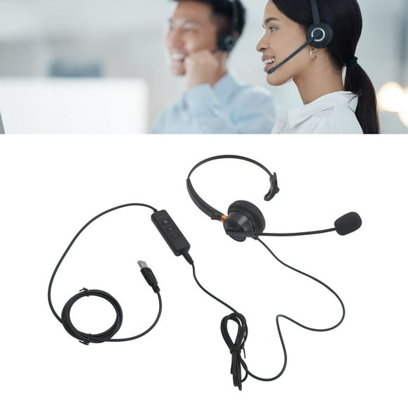 Customer Service Headphone, Noise Reduction Plug and Play Telephone Headset Monaural Support 3.5mm Connector USB Plug with Mic for Call Center for VOIP Phone