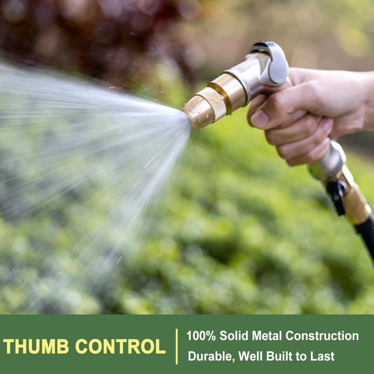 FANHAO Professional Heavy Duty Garden Hose Nozzle, Metal Thumb Control Watering Nozzle for Lawn