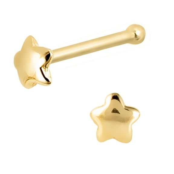 Solid 14Kt Yellow Gold STAR Nose Bone Stud - 22G Ball End Stud Nose Ring - Unisex Nose Piercing Jewelry