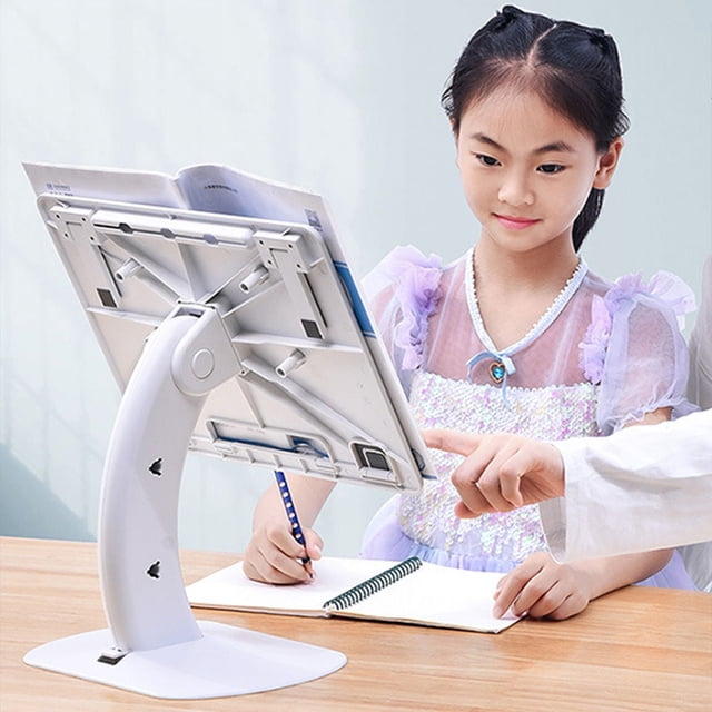 Soporte de escritorio para libros, ergonómico, ajustable, plegable, multifuncional, para que los niños lean y aprendan, color blanco
