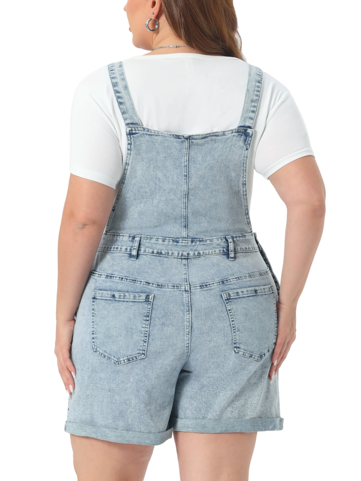 DARING DIVA Women's Plus Size Jumpsuit Roll Hem Pocket Denim Overalls 4X Light Blue