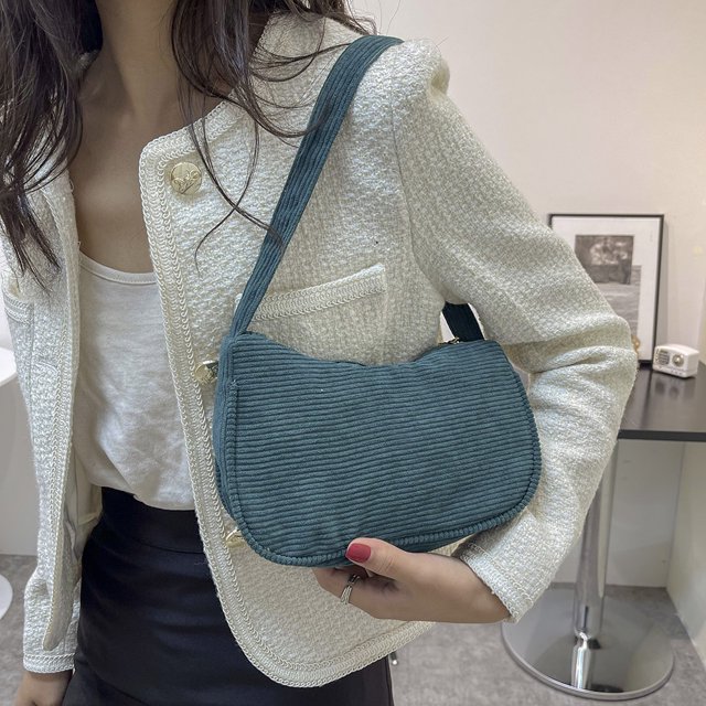 Bolsa Bolso retro para axilas de pana para mujer Bolsos pequeños de color sólido (verde retro) JShteea Para Estrenar