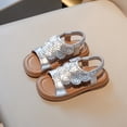 thumbnail image 2 of Fesfesfes One-Strap Baby Girl Sandals Princess Soft Sole Shoes with Open Toe Non-Slip Beach Walking Sandals for Summer and Spring(Silver,3 Years), 2 of 9
