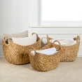 thumbnail image 2 of happimess BSK2002A-3SET Nellie Farmhouse Classic Handwoven Hyacinth Storage Boat Baskets with Handles, Natural (Set of 3), 2 of 7