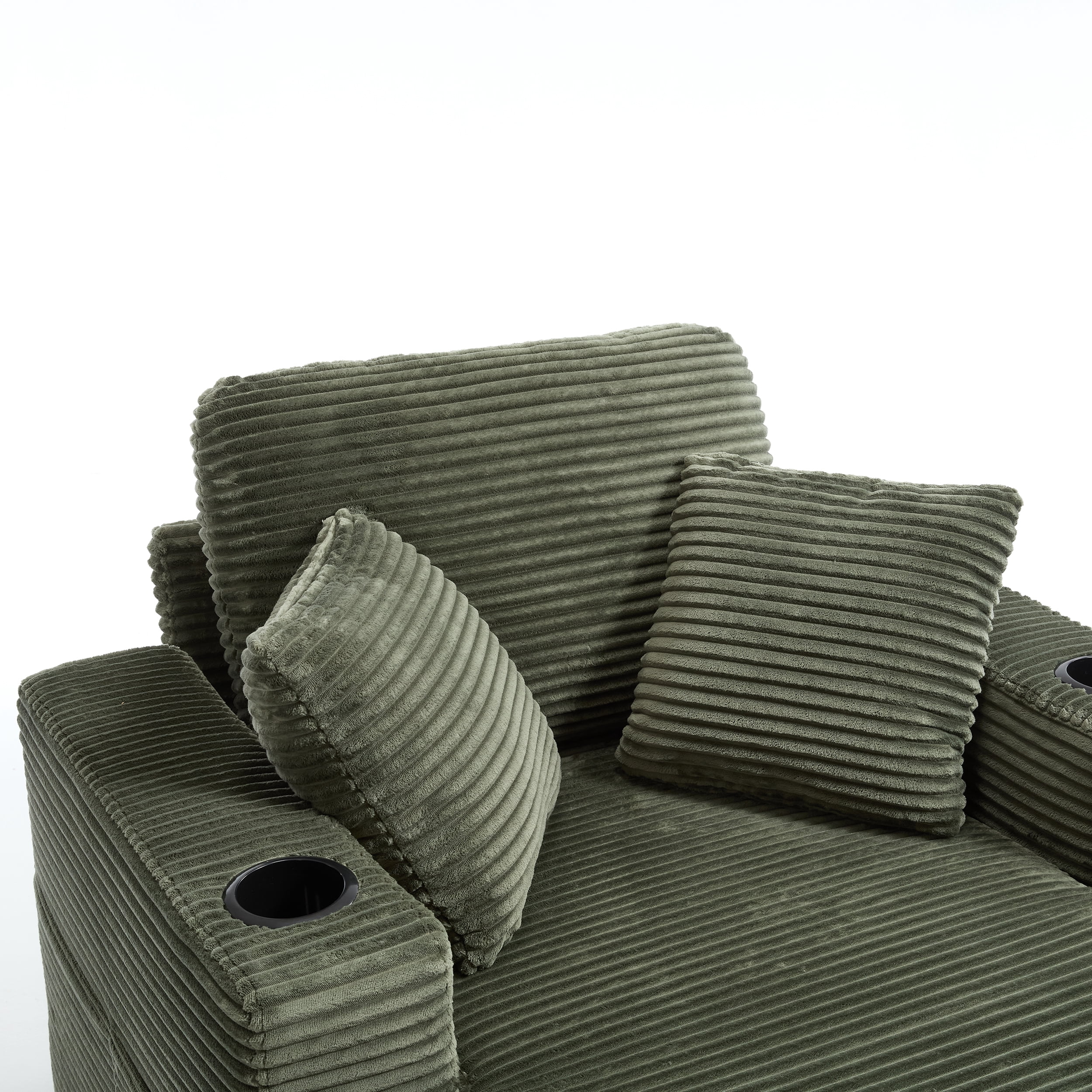 Leumius Chaise Lounge Sofa with Magazine Pocket and Double Cup Holder - Removable Cushions, Ergonomic Corduroy Sofa with Deep Seat, Perfect for Living Room or Home Office,Green.