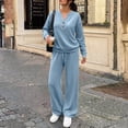 thumbnail image 4 of Mfakffe Womens 2‑Piece Tracksuit Set Henley Long Sleeve Top & Drawstring Wide Leg Pants Loose Soft Matching Loungewear Outfit, 4 of 5