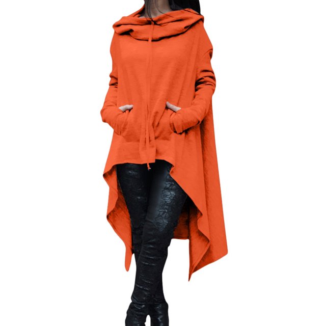 Innerwin Chandail à Capuche Manches Longues pour Femmes Automne Couleur Unie Chandail Décontracté Orange TG