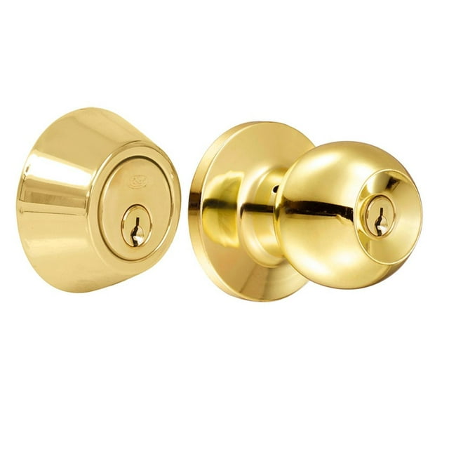 Combo Pomo Bola Y Cerrojo Doble Tubular Lock Latón Brillante 14CB