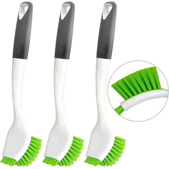 ITTAHO Dish Scrub Brush with Handle, Kitchen Scrubber Set for Cleaning, Double Sided Bristles - 3 Pack