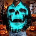 thumbnail image 2 of JULMCOMO Halloween Polo Shirts for Men Skull Pumpkin Print Long Sleeve Collared Casual Loose Golf Shirts Party Holiday Fall Tops Turquoise L, 2 of 6