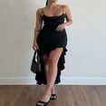 thumbnail image 2 of Robe Formelle Sans Manches pour Femmes Couleur Unie Robe de Soirée Haute Basse, 2 of 6