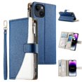 thumbnail image 1 of Funda cartera GANGXUN para iPhone 13 , cuero PU con tarjetero, cremallera, correa de mano, soporte y protección 796°, 1 of 6