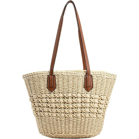 Kukuzhu Straw Beach Bag, Summer Straw Woven Tote Bag Beach Purse Weaving Shoulder Handbags for Vacation
