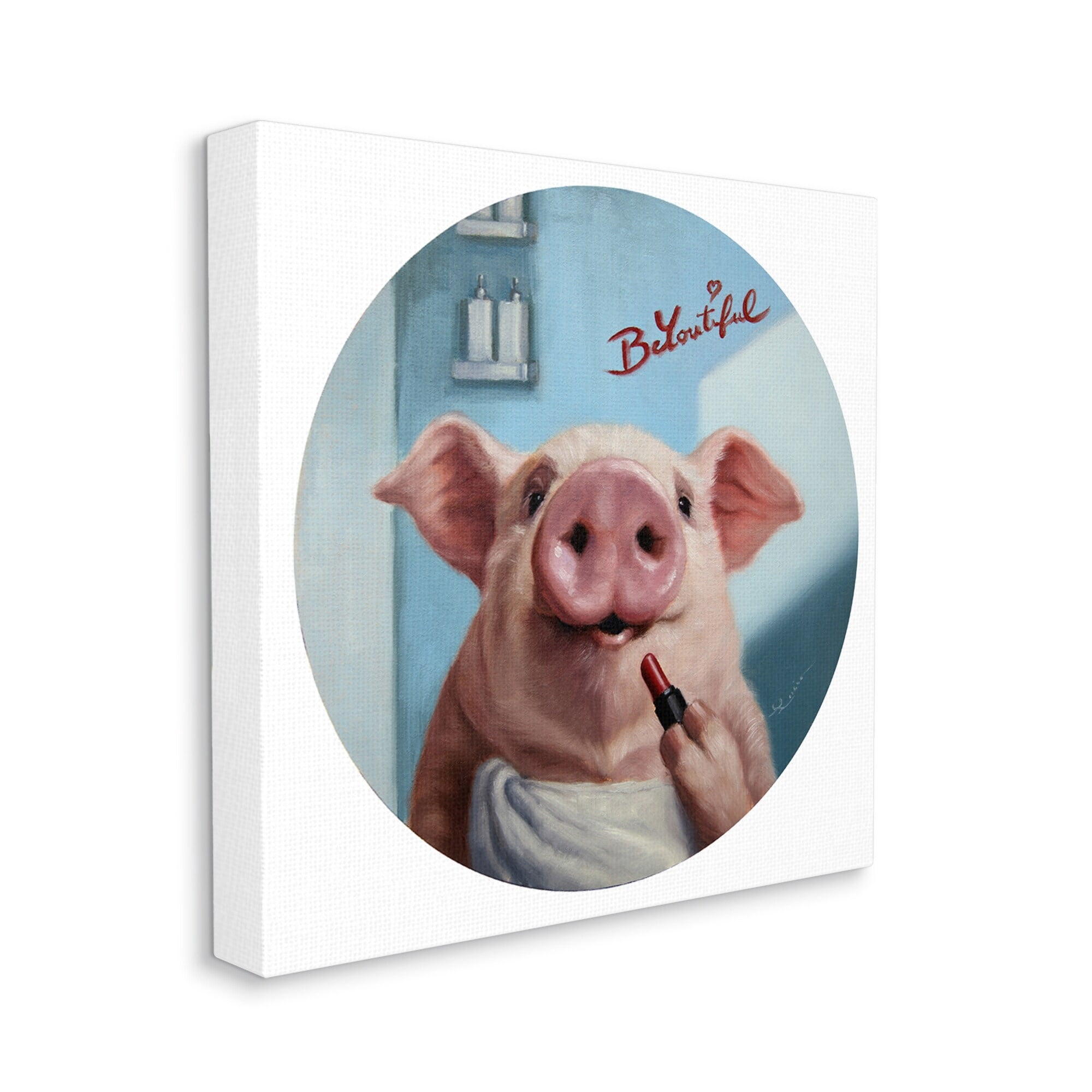 Stupell Industries Be-You-Tiful Pink Pig in Towel Lipstick Big Snout, 17 x 17,Design by Lucia Heffernan