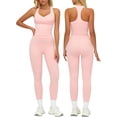 thumbnail image 2 of PISONIC Womens Workout Set Two Piece Racerback Color Block Tank Top Matching High Waist Leggings Gym Pilates Outfits, 2 of 6