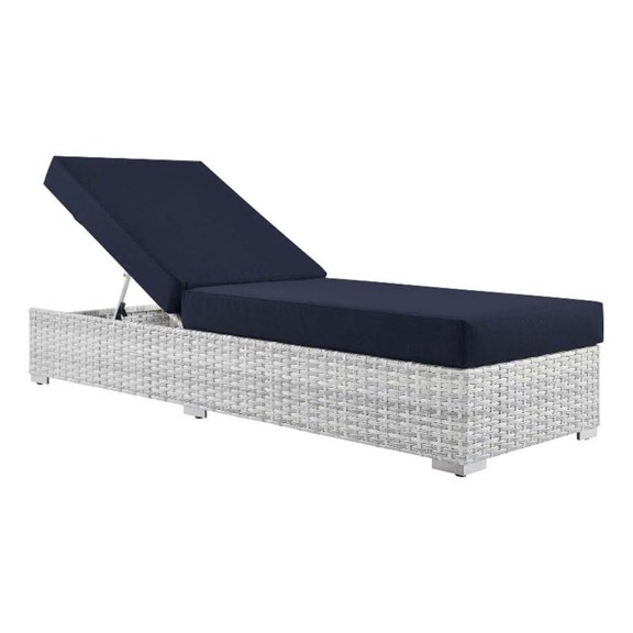 Modway Convene Rattan Weave Outdoor Patio Chaise in Light Gray/Navy
