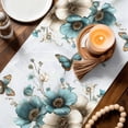 thumbnail image 3 of Teal Tulip Butterfly Table Runner 60 Inches, Beige Turquoise Floral Blue Coastal Bed Runner Dresser Scarves Tabletop for Indoor Outdoor Parties/Ceremony/Banquet, 13" x 60", 3 of 8