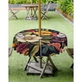 thumbnail image 4 of Hokiten Outdoor Tablecloths with Umbrella Hole & Zipper, Orange Flower Round Tablecloths 60 Inch, Sunflower Watercolor Plant Floral Leaf Waterproof Table Cloth, Patio/Pool/Picnic Table Covers, 4 of 7
