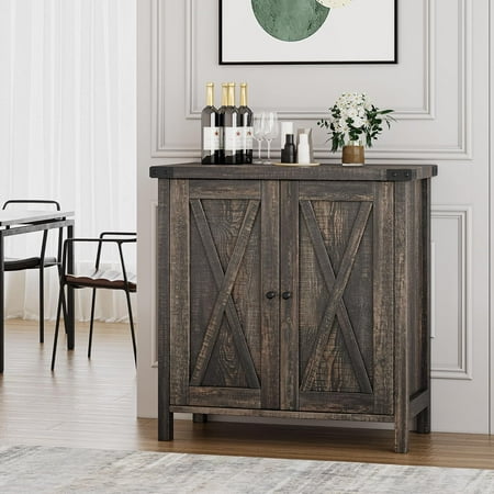 GAOMON Farmhouse Buffet Storage Cabinet with Adjustable Shelves, Rustic Accent Cabinet with Doors for Kitchen, Dining Room, Entryway, or Living Room, Dark Oak