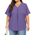 thumbnail image 4 of yillto Womens Plus Size Blouse Ruffle Sleeve V Neck Pleated Casual Business Dressy Tops Summer Loose Shirt, 4 of 6