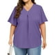 thumbnail image 4 of Karight Womens Plus Size Tops Short Sleeve V Neck Tunic Casual Loose Fit Summer Shirt Pleated Curve Hem Side Split Blouses, 4 of 7