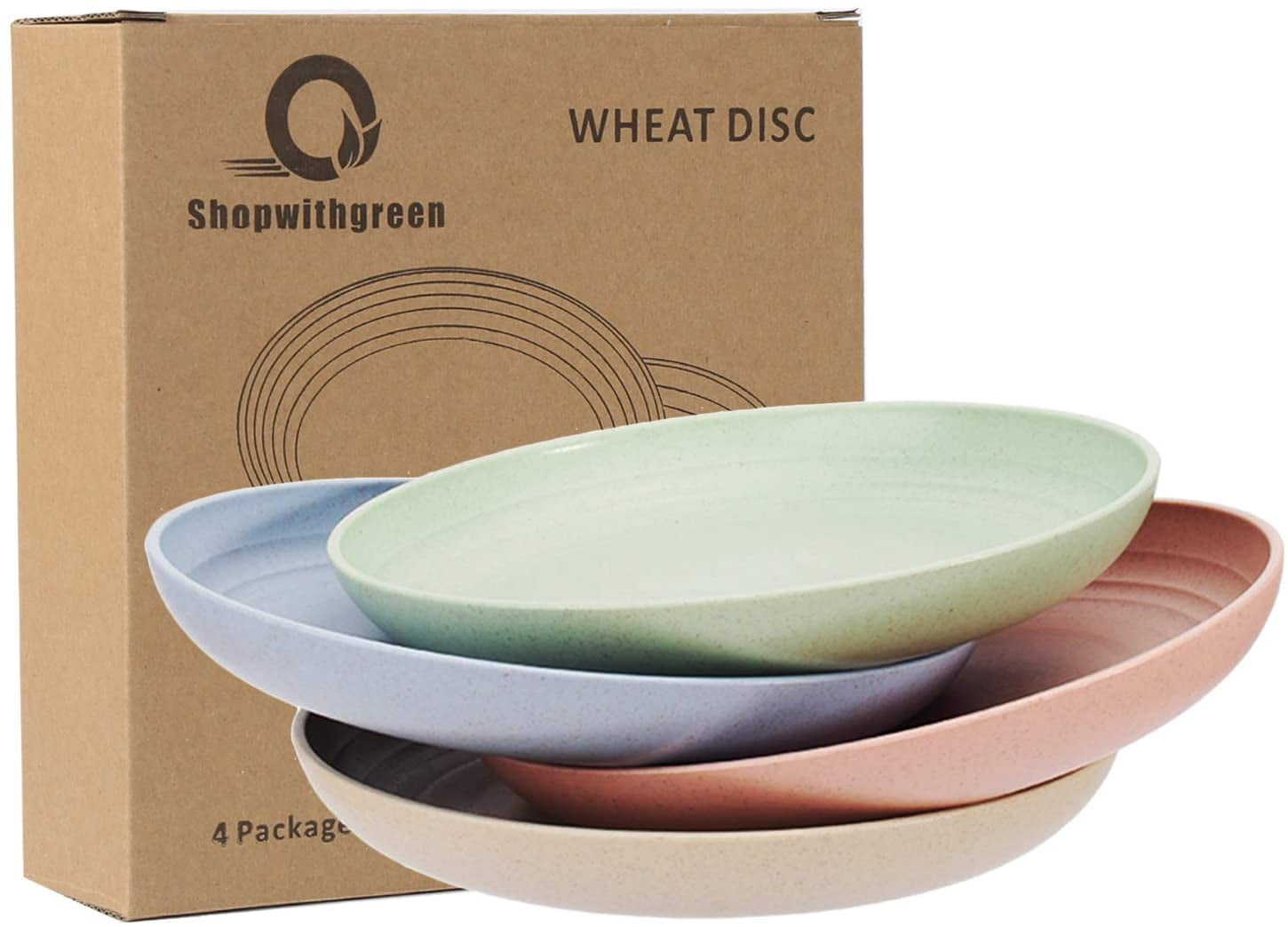 Shopwithgreen Lightweight WHEAT Straw Plates 4 Pack 7.87'' Unbreakable Dinner Di 