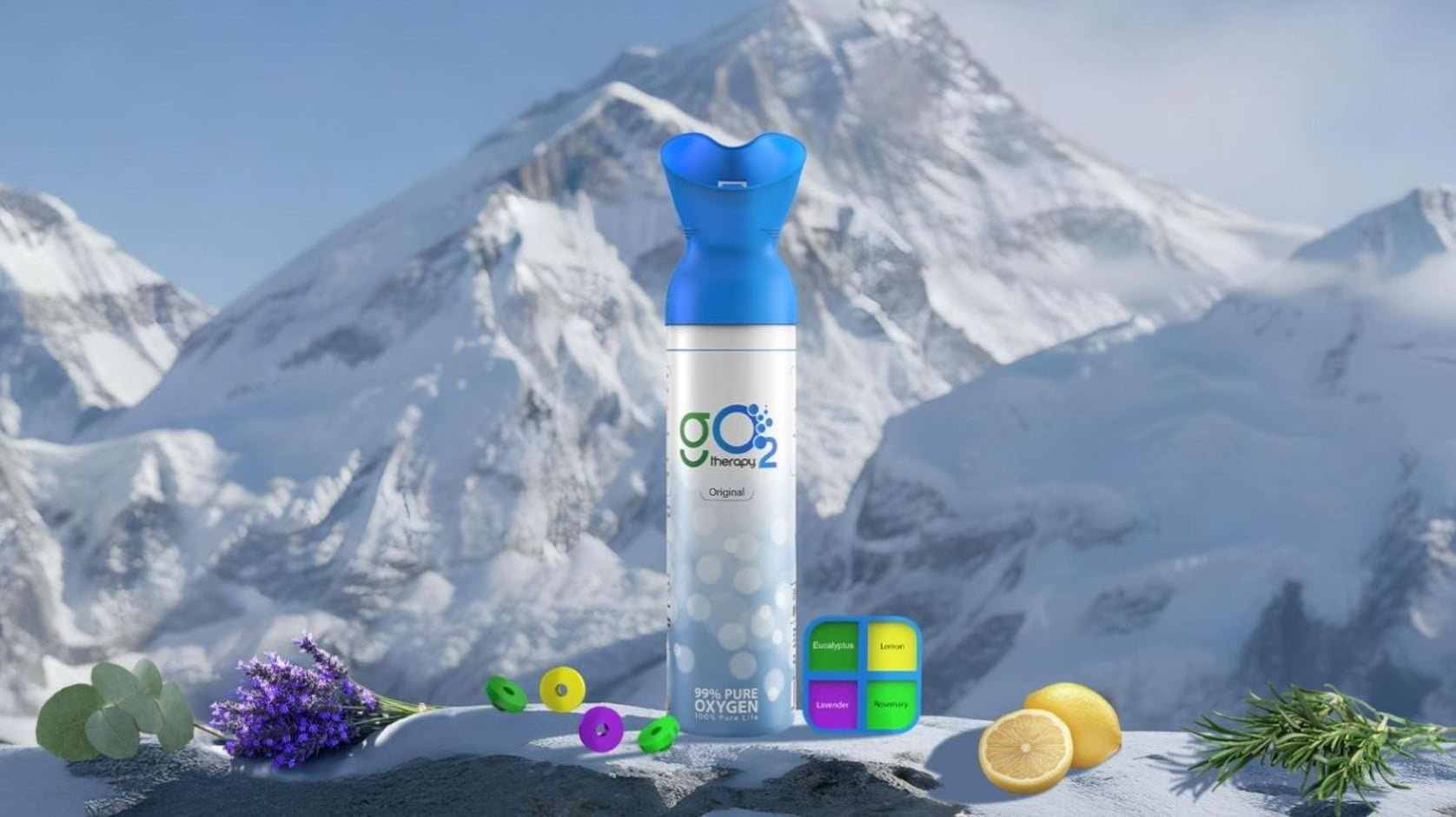 gO2Therapy Portable Canned Oxygen with 4 Fragrances Peppermint, Jasmine, Rose and Citrus 450 inhalations, 12L