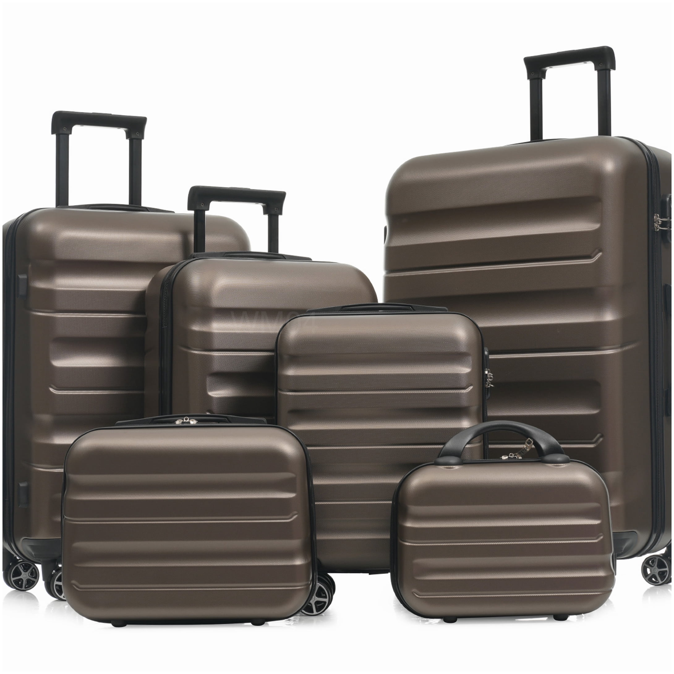 360° Spinner Wheel Luggage Set, 6-Piece ABS Hardshell Suitcases in Lightweight Design for Men and Women, Brown