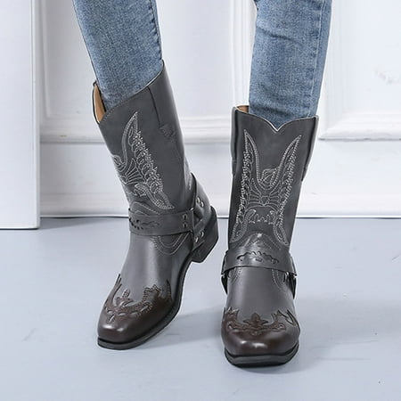 

YOTAMI Women s Shoes Printing Square Head Side Zipper Autumn Low-heeled Shoes Outerwear Black 8