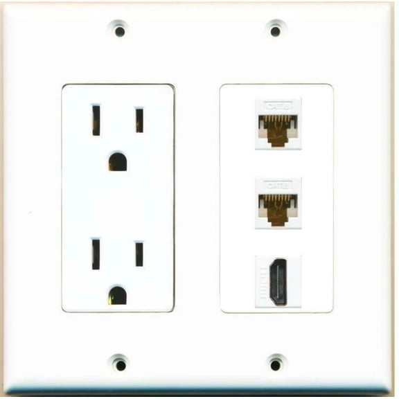 Ultra Spec Cables 15 Amp Power Outlet 2 Port Cat6 Ethernet 1 HDMI Jack F/F Wall Plate