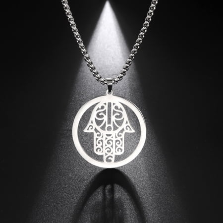 TEAMER Hollow Out Hamsa Hand Necklace for Men Women Silver Color Amulet