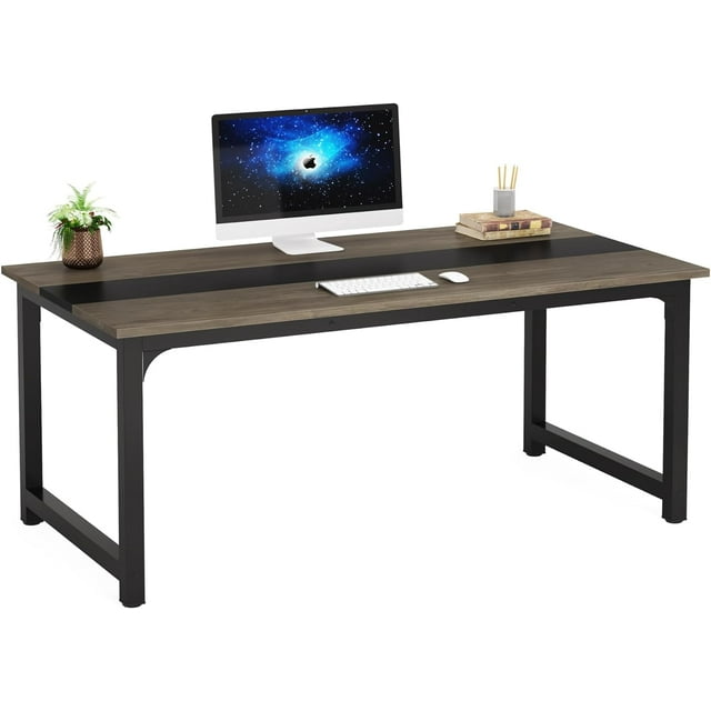 Tribesigns 63" Modern Computer Desk, Large Office Study Writing Desk for Home Office, Grey/Black