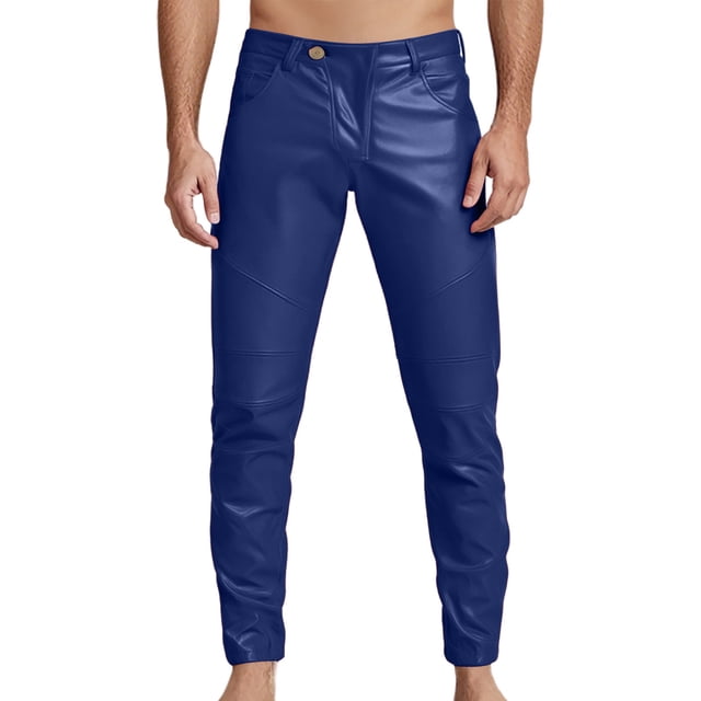 Zszcpp Jogging Pants For Men Long Sports Active Athleisure Style Solid Colour Pu Leather Trousers Casual Trouser