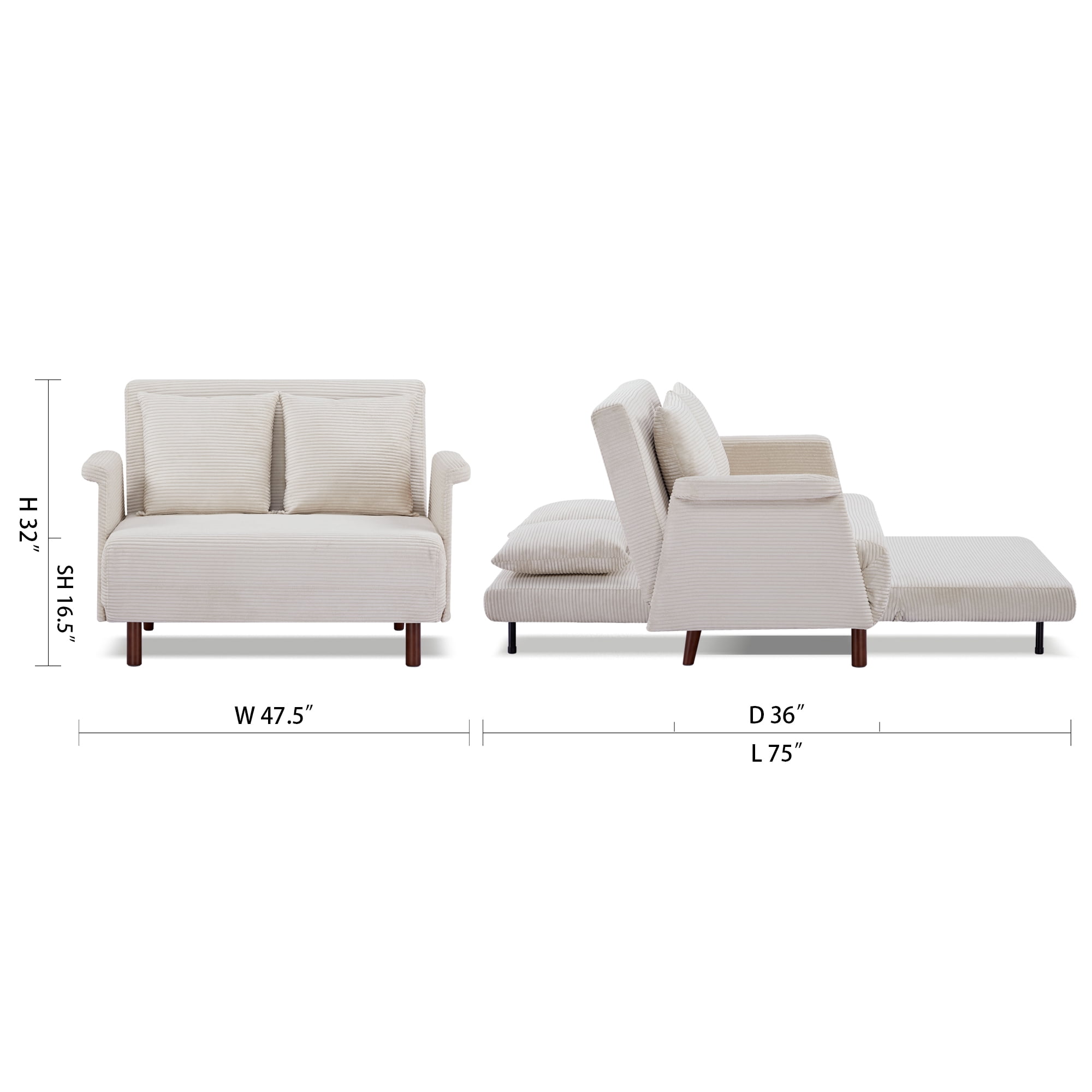 Artdeco Home Boston Convertible Futon Chair Beige, Velvet Medium Pillows Included, Multi-Position 6 in Sofa, Futon Chair
