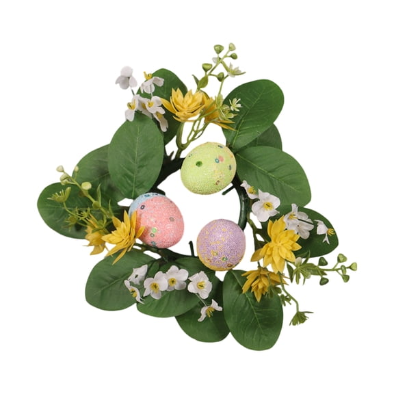 Easter Egg Candle Ring Wreath, 7/8/9 Inch Easter Candle Rings Wreath, Artificial Candle Wreaths Rings, Spring Floral Candle Ring Easter Decorations, Easter Floral Decor for Candles Tabletop Ornaments