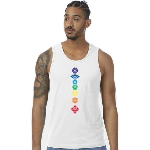 Mens 7 Floral Chakras 100% Cotton Yoga Tank Top Shirt, Small White