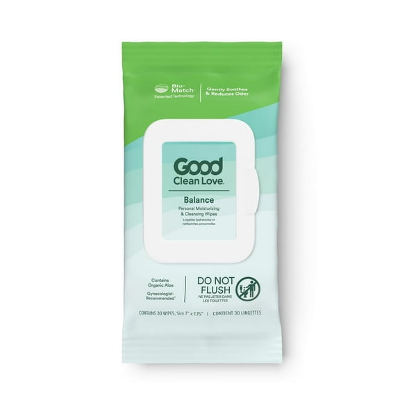 Good Clean Love Rebalance Personal Moisturizing & Cleansing Wipes, Bulk Pack, 30 Wipes