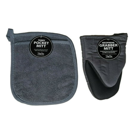 

CHARCOAL Grey Pocket Potholder Mitt & Oven Grabber Mitt Set by Kay Dee