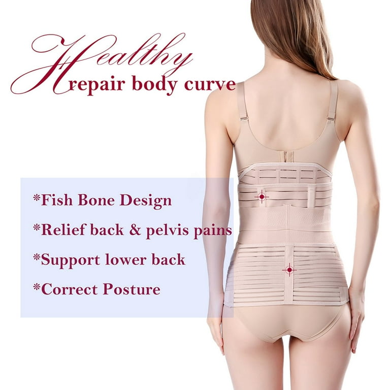 ChongErfei 3 in 1 Postpartum Support Recovery Belly Wrap Waist Pelvis Belt Body Shaper Postnatal Shapewear Plus Size Beige Walmart