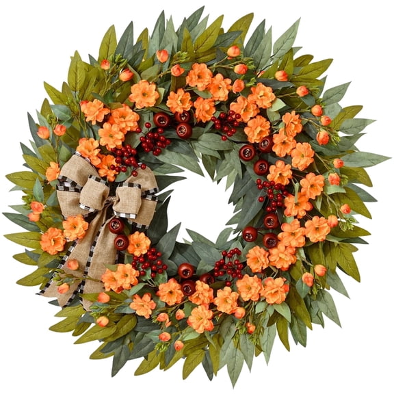 Yastouay Fall Artificial Wreaths for Front Door ,26" Autumn Wreaths with Flowers  Berries Outdoor forThanksgiving Home Decor
