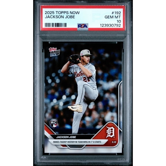 Graded 2025 Topps Now Jackson Jobe #192 Rookie RC Baseball Card PSA 10 Gem Mint