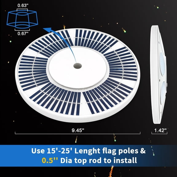 Flagpole Light Solar Powered, 136 LED Solar Flag Pole Light Dusk to Dawn 10H Lighting, Waterproof, Fit for Outdoor 15-25 Ft Flagpoles$$Garden & Patio